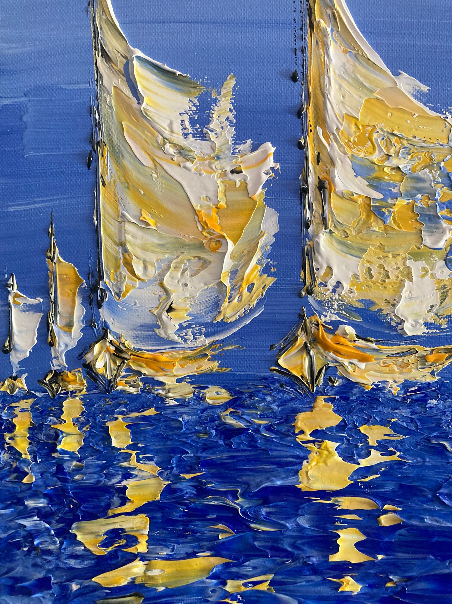 Tableau Peinture Voiliers Marine - Spatule Reliefs - Toile Originale 30x60cm