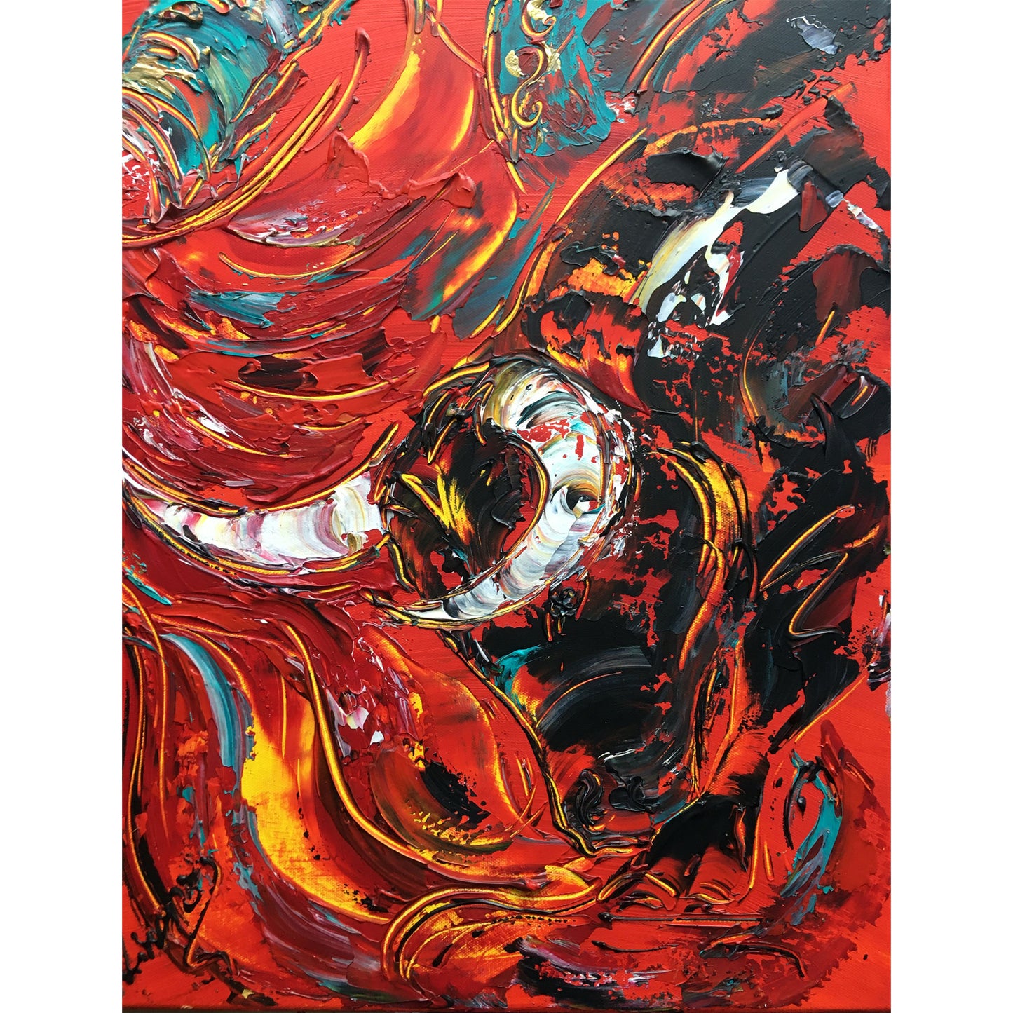 Peinture sur toile, tableau corrida tauromachie taureau fond rouge format 40x80cm - detail 2