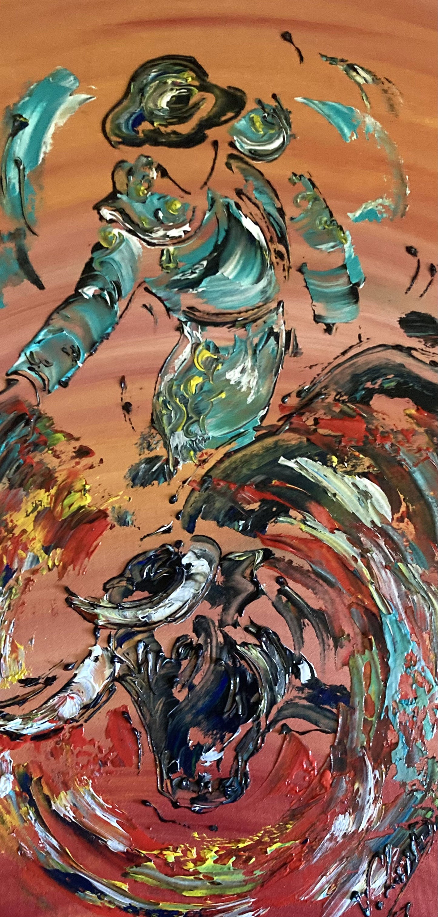 Tableau Corrida Tauromachie peinture sur toile 30x60 detail4 virginie Linard ©