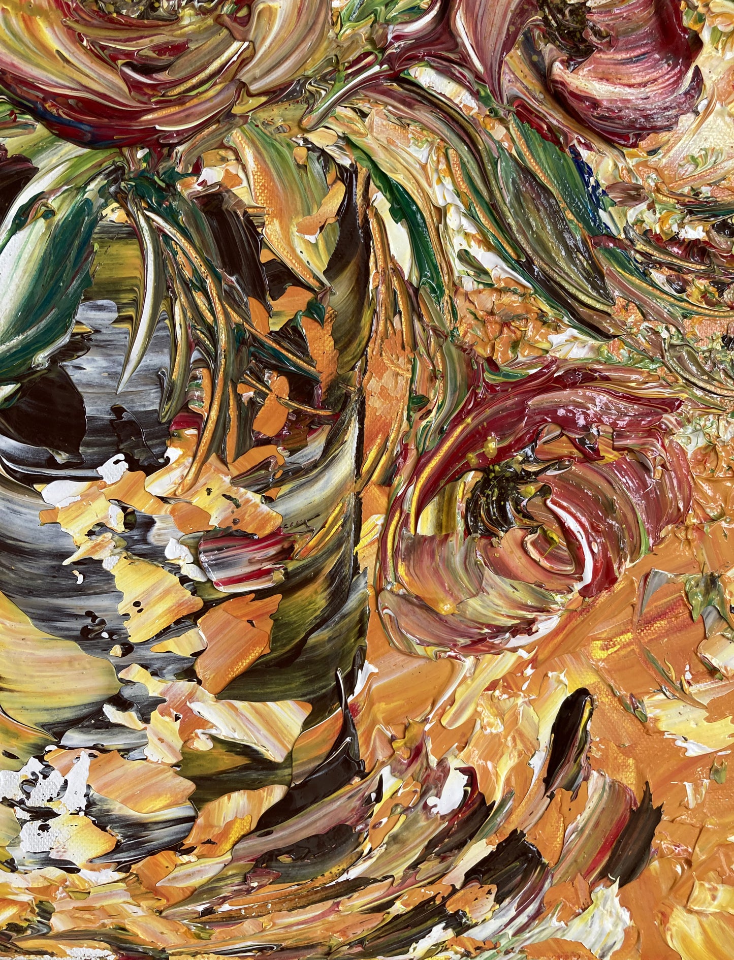 Bouquet of orange flowers - Painting on canvas 46x38cm