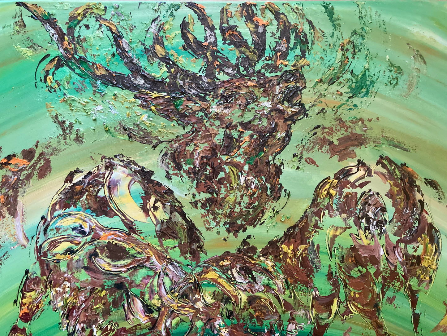 Double bass player - Painting on canvas 55x46cm