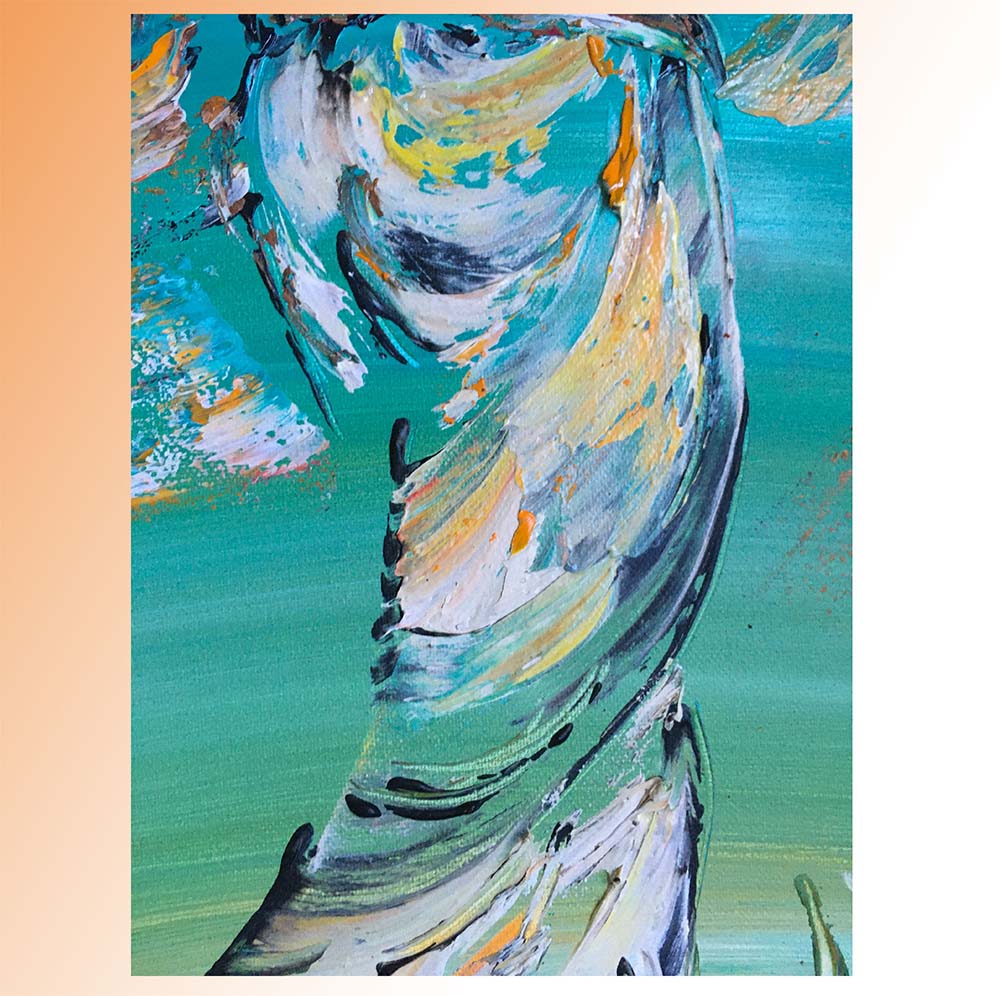 Détail du golfeur du tableau de Virginie Linard © Golf Swing