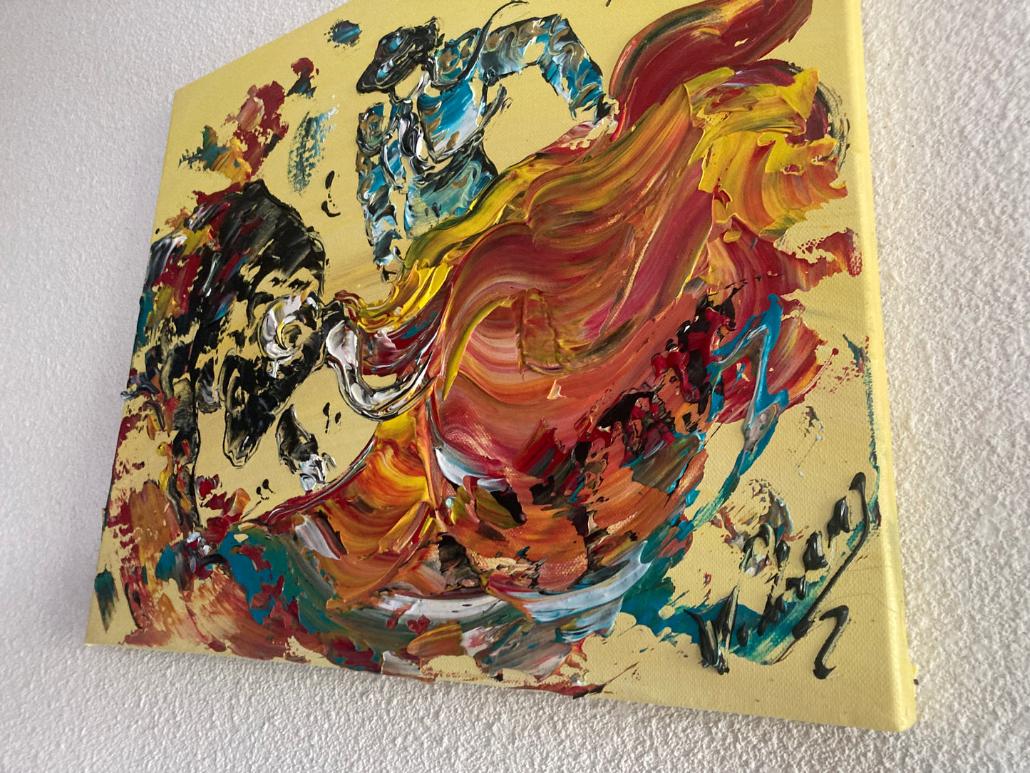 Bull Corrida - Painting on canvas 46x38 cm