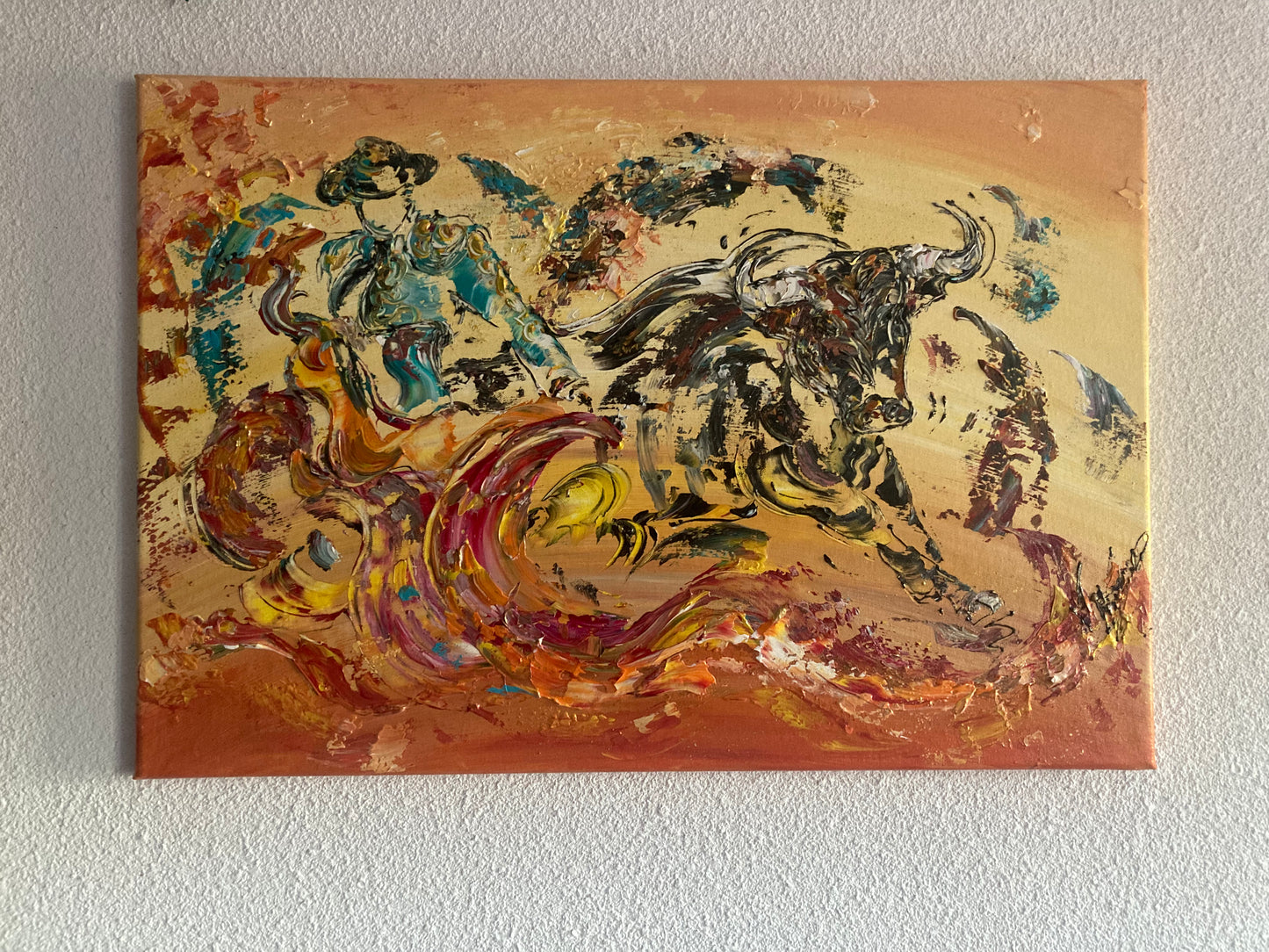 Bullfighting - Painting on canvas 40x40 cm