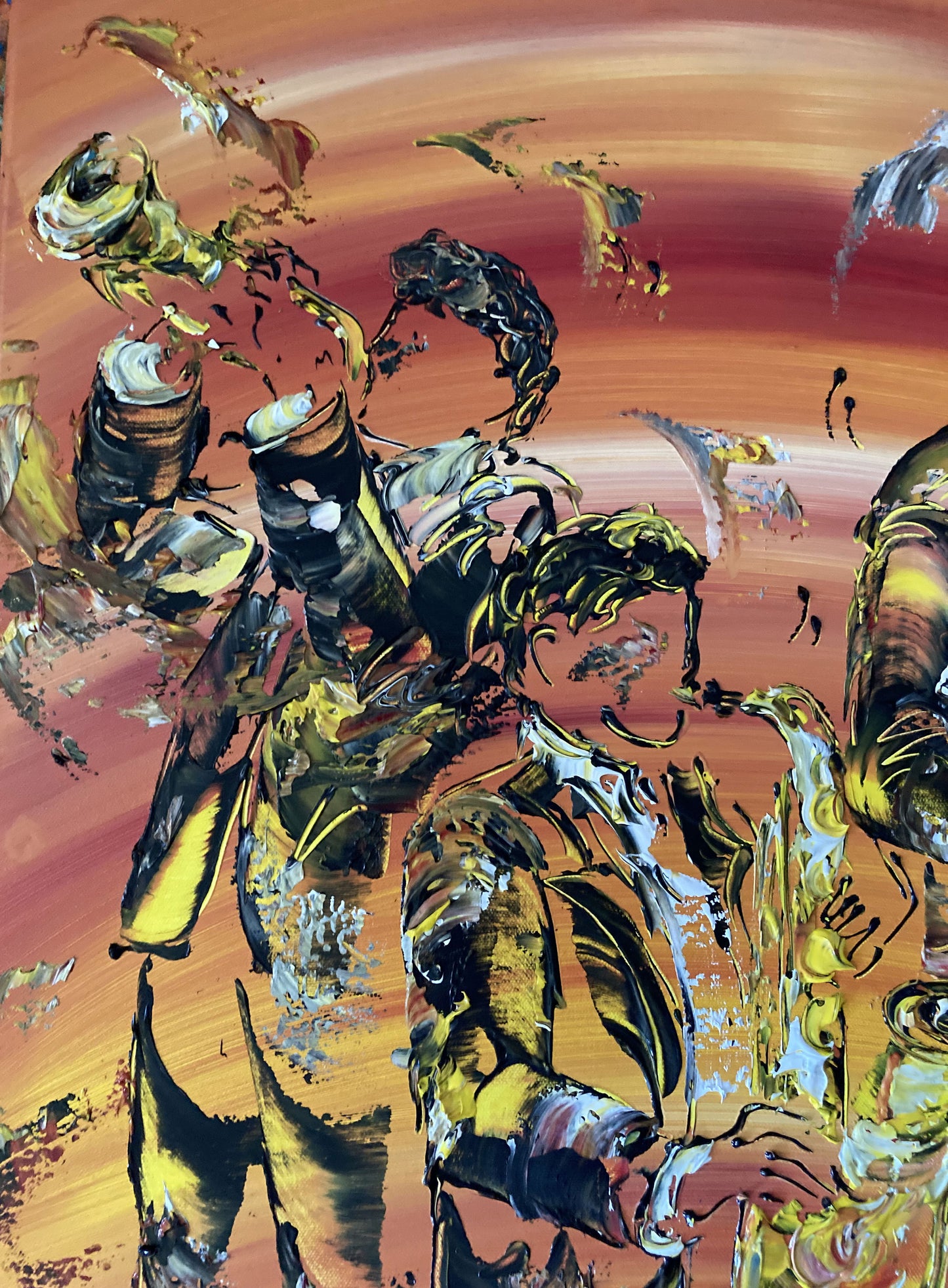 Tableau Musiciens Jazz peinture sur toile 60x60 detail4 virginie Linard ©