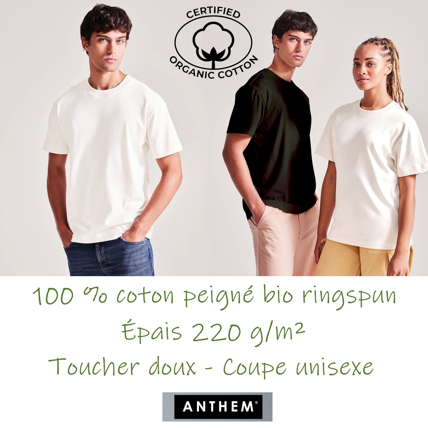 Graphisme sur t-shirt blanc 100% coton Bio épais 220gr/m² unisexe à personnaliser avec un texte. Création Virginie Linard ©.