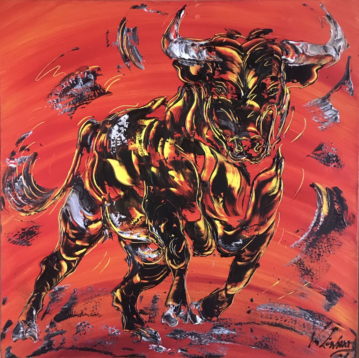 Tableau taureau espagnole, toile corrida tauromachie format 80x80cm