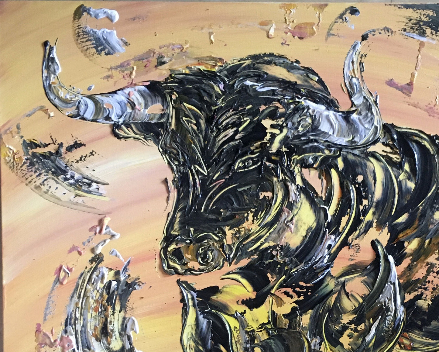 Tableau taureau, peinture à la main taureau espagnole corrida format 80x80cm - detail 5