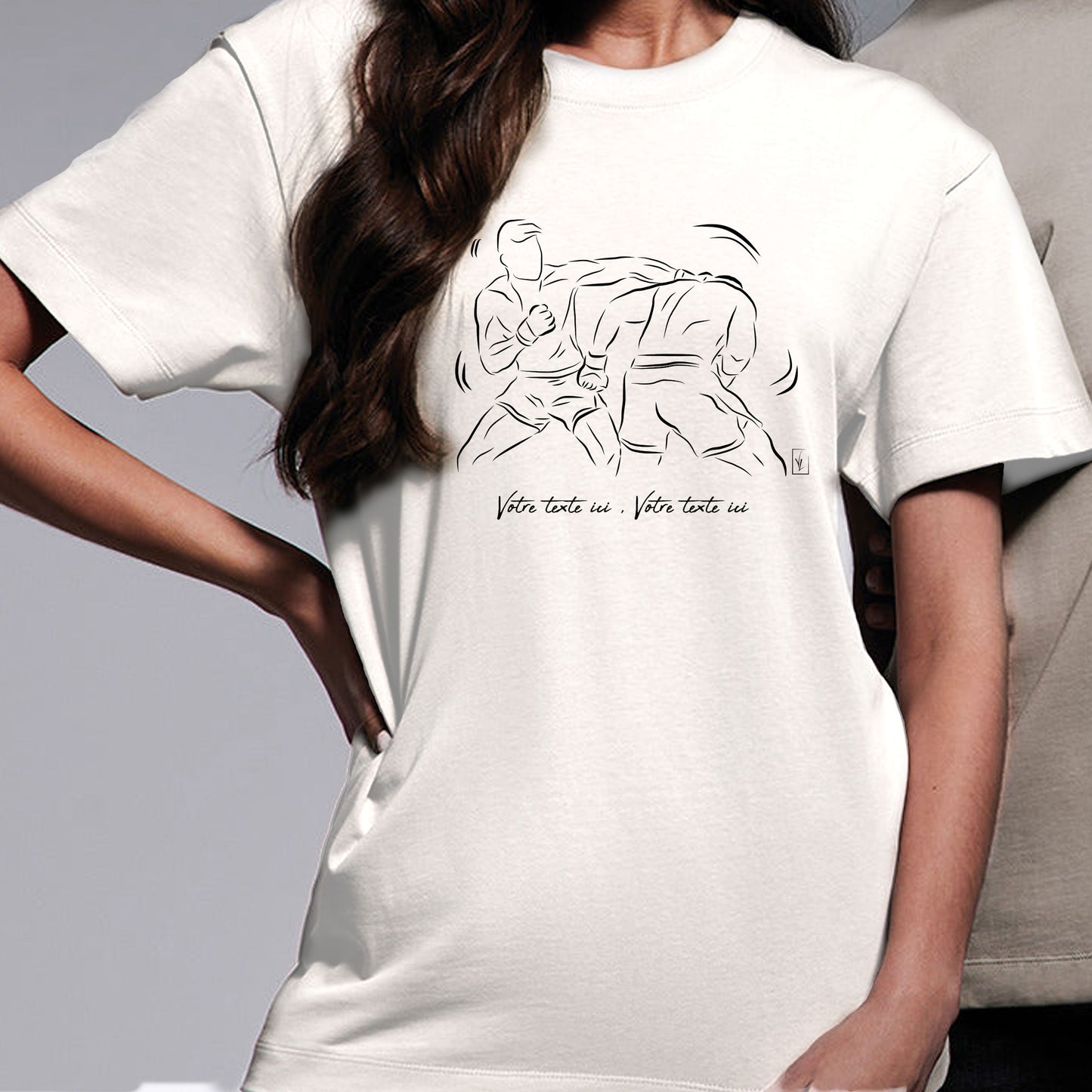 Graphisme arts martiaux MMA sport de combat sur t-shirt blanc 100% coton Bio épais 220gr/m² unisexe à personnaliser avec un texte. Création Virginie Linard ©.