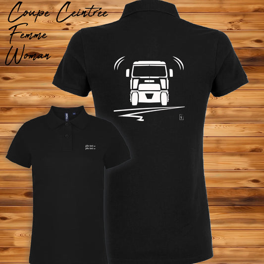 Polo noir femme camion - Cadeau personnalisable avec votre texte