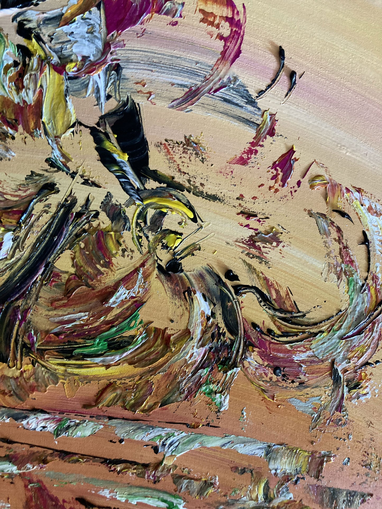 Tableau cheval équitation 50x50cm peinture sur toile detail4 Virginie Linard ©