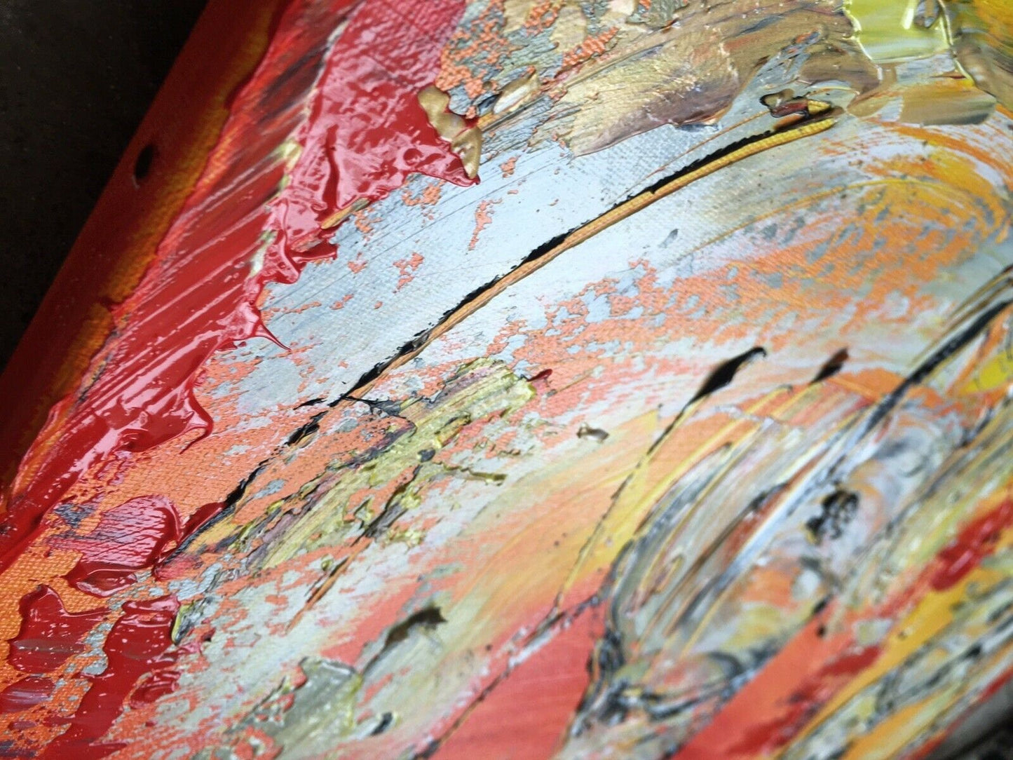 Détail de l'épaisseur de la toile Peinture sur toile d'une quatuor de chevaux de camargue Tableau de Virginie Linard ©