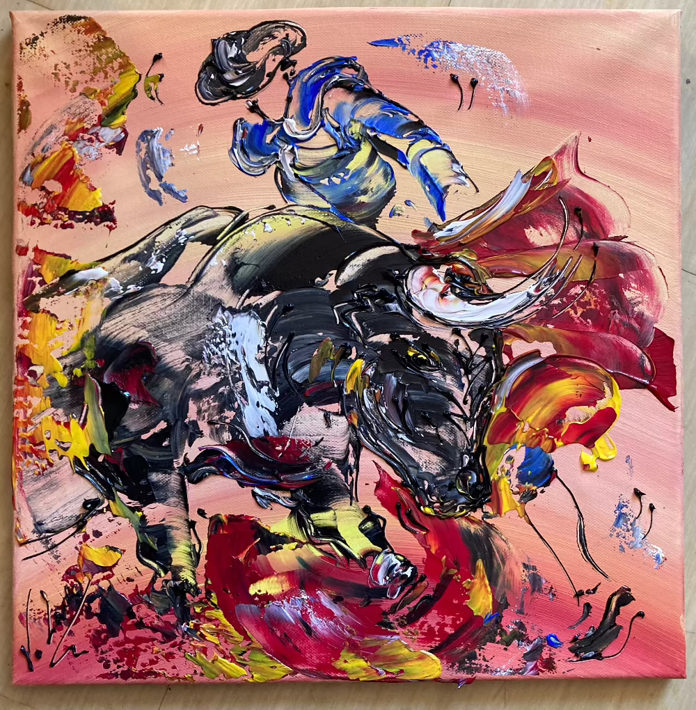 Tableau d'une scène de corrida Peinture sur toile de musique Création Virginie Linard © détail4