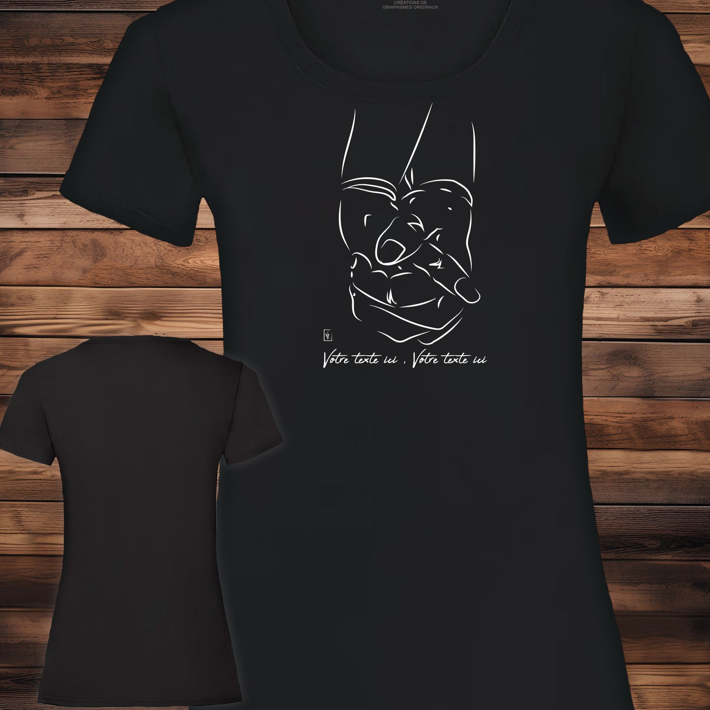 Graphisme Deux mains entrelacées amour couple Graphisme sur T-shirt à personnaliser avec du texte. Création Virginie Linard ©.