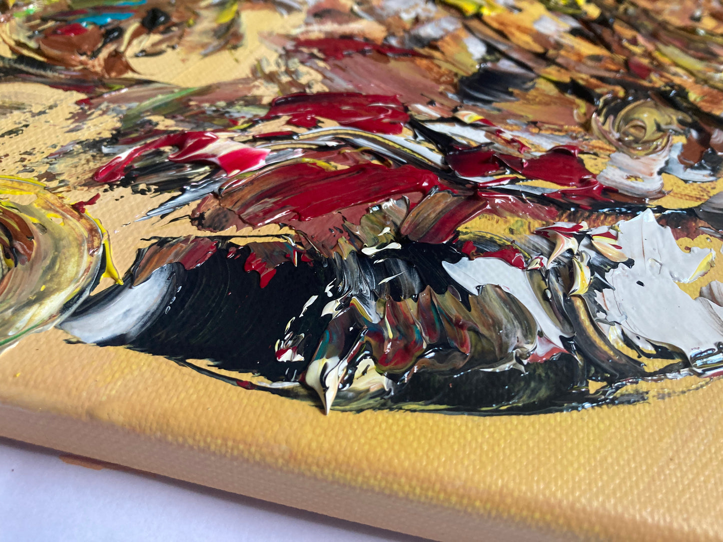 Tableau d'un cheval saut d'obstacle équitation peinture sur toile 30x60cm de Virginie Linard détail5