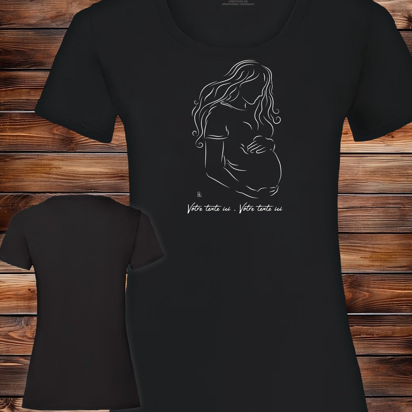 Graphisme femme enceinte, naissance, Graphisme sur t-shirt, création Virginie Linard ©.