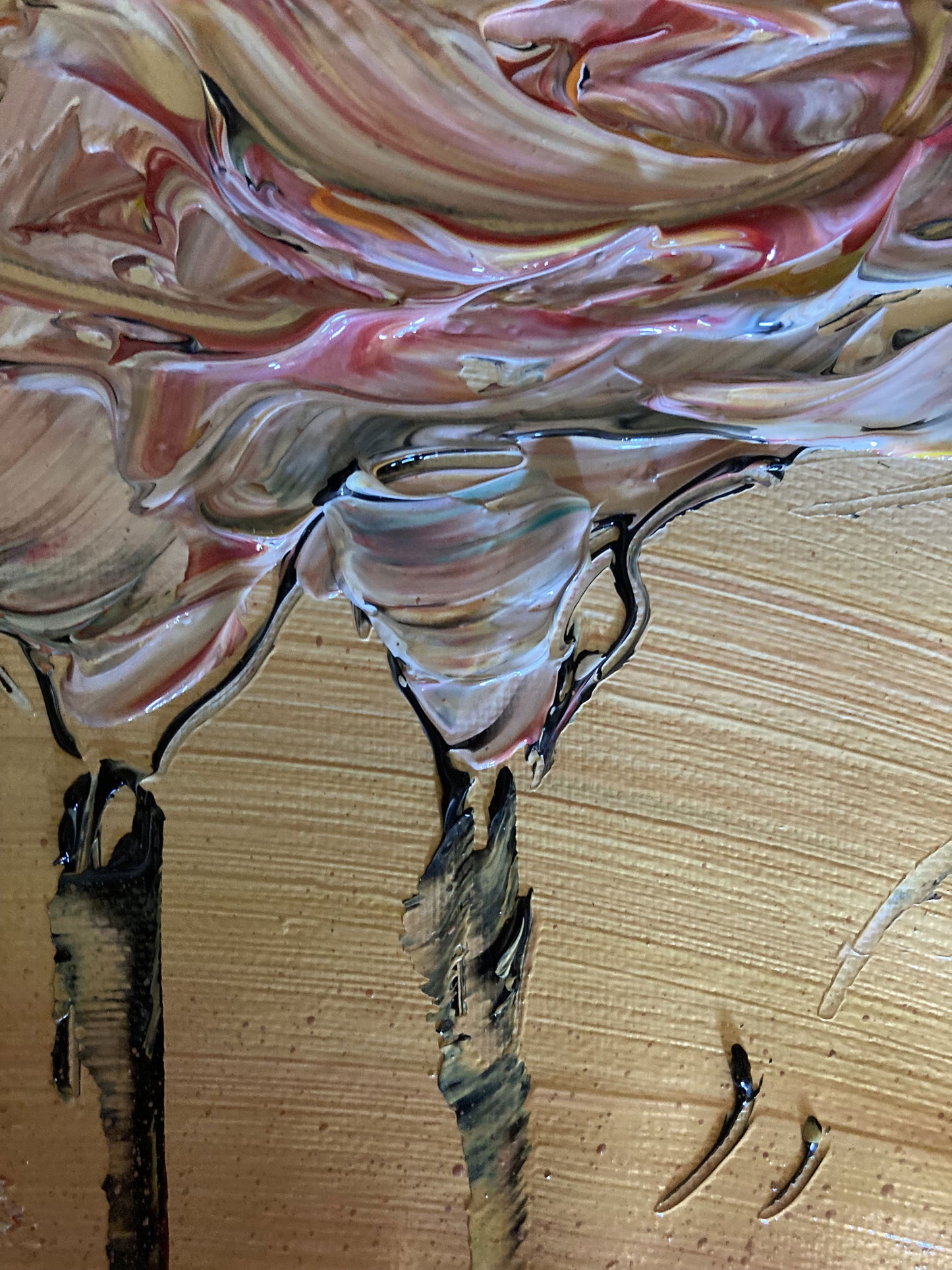 Tableau Camargue Flamant rose , Peinture sur toile format 40x40cm. détail. Création Virginie Linard ©.