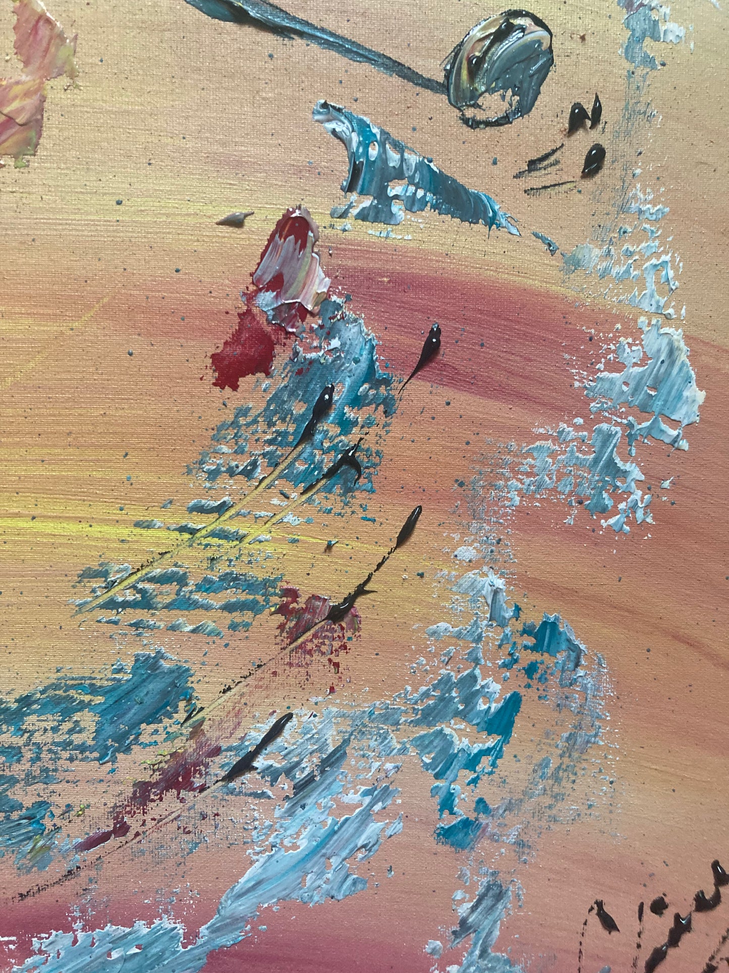 Tableau d'un Golfeur qui fait un swing, fond rosé, peinture sur toile de golf du peintre Virginie Linard © détail3