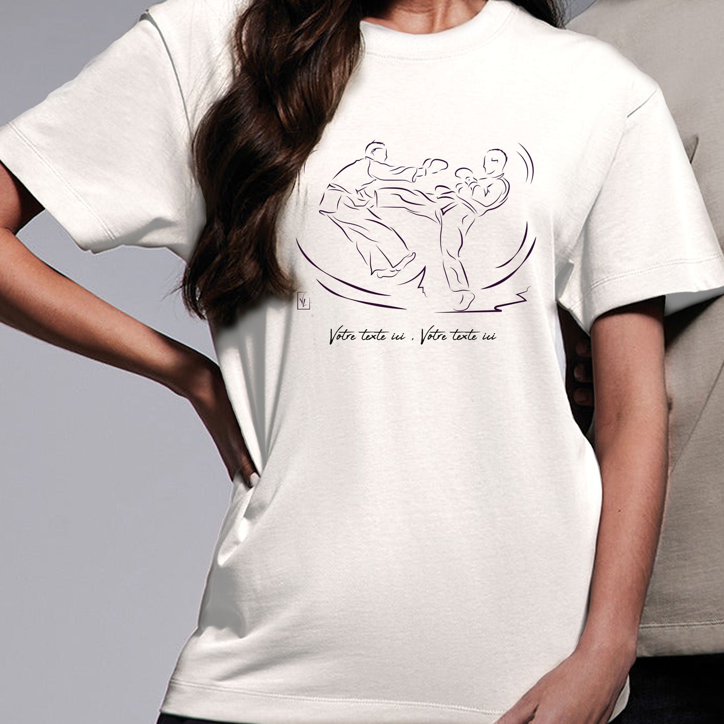 Graphisme arts martiaux mma karaté combat sport sur t-shirt blanc 100% coton Bio épais 220gr/m² unisexe à personnaliser avec un texte. Création Virginie Linard ©.