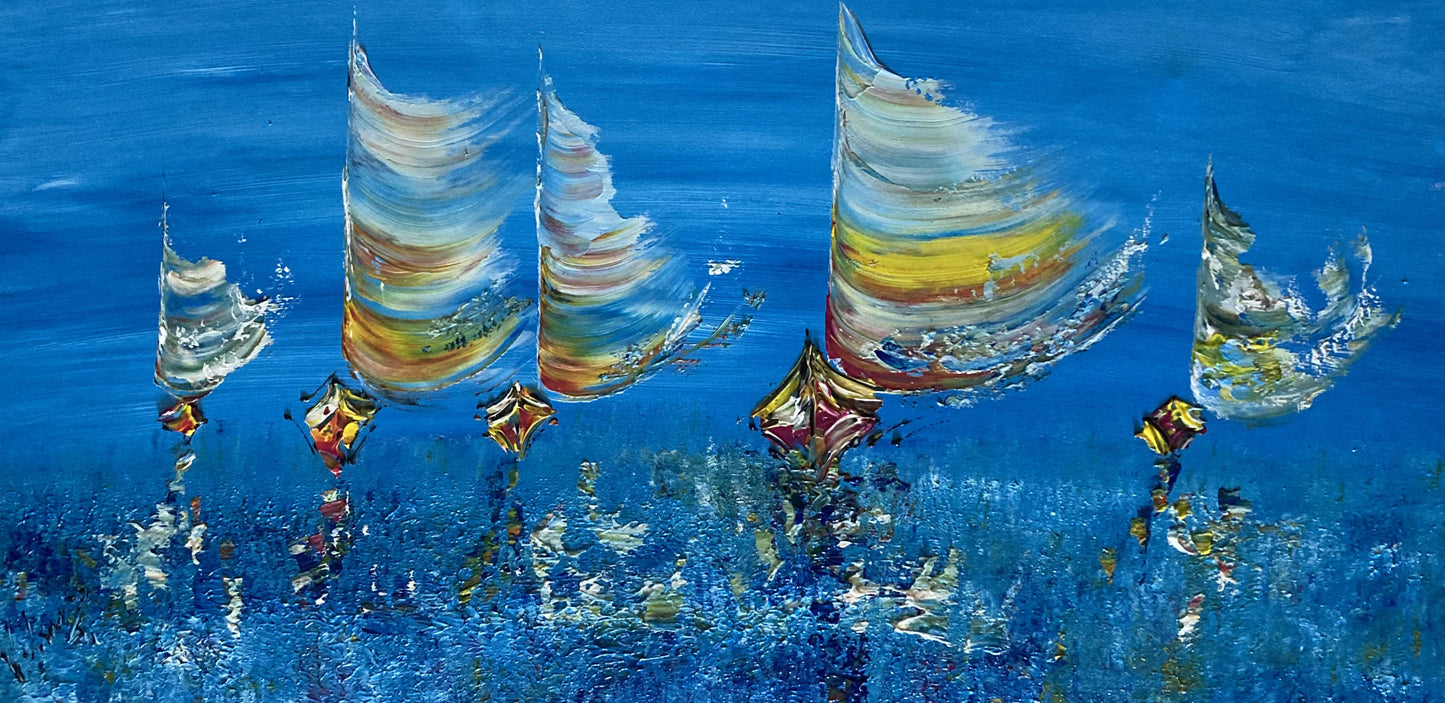 Tableau voiliers mer océan peinture sur toile Virginie Linard ©