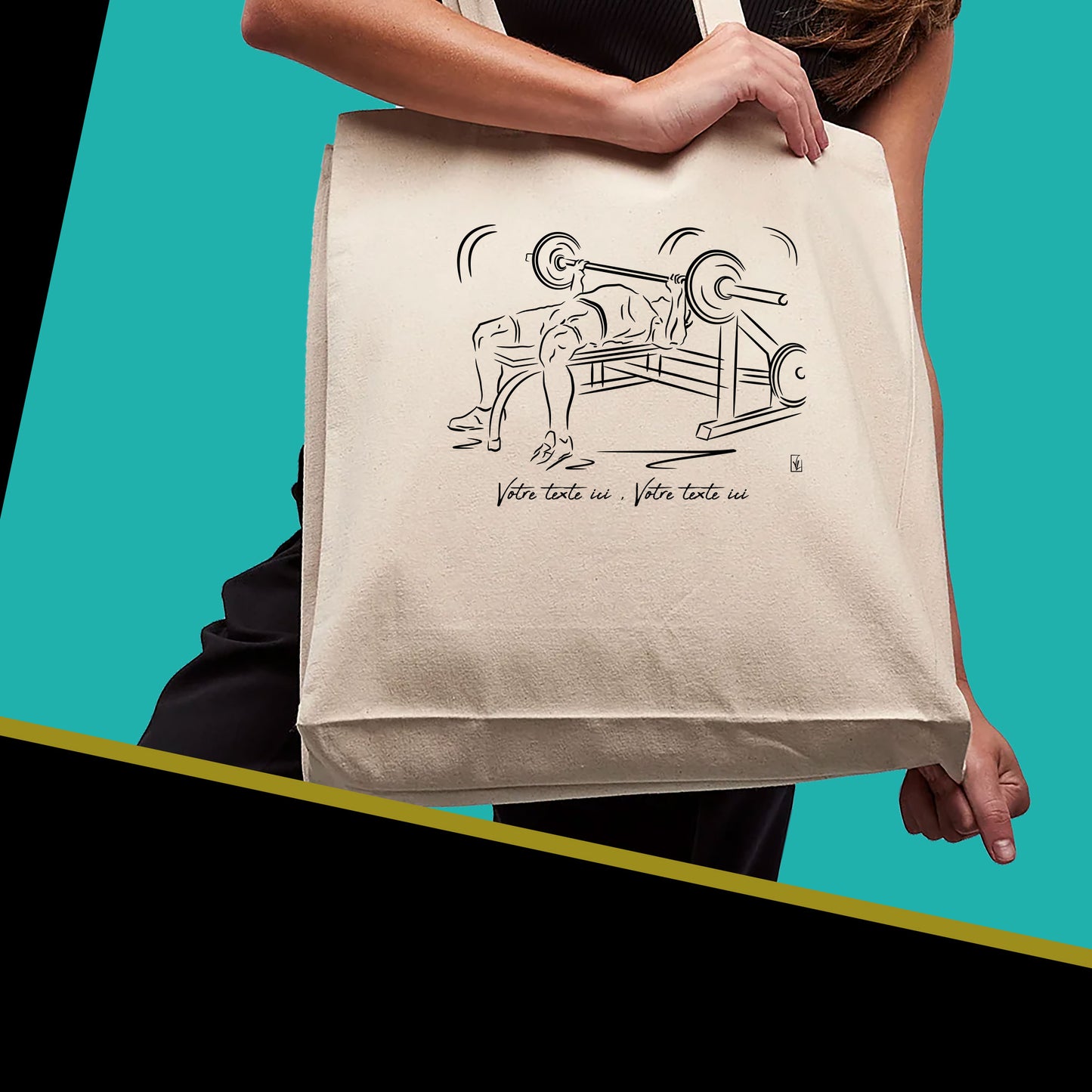 Graphisme randonnée trekking sur Sac tote-bag beige. A personnaliser avec un texte. Création Virginie Linard ©.