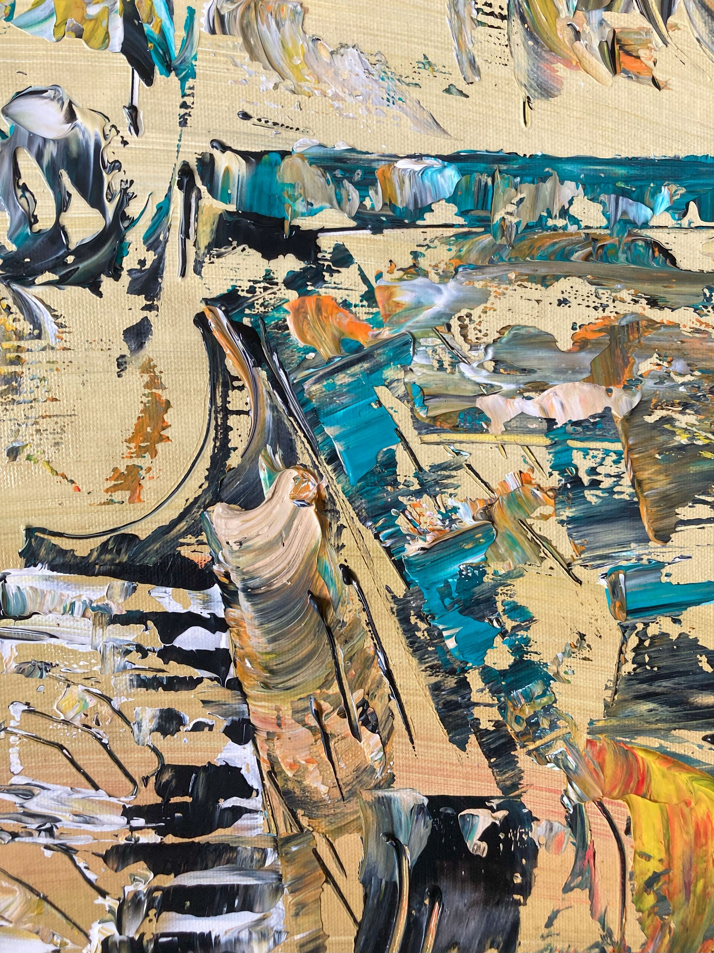 Tableau Peinture Groupe Musiciens Piano Violon Saxo - Spatule Reliefs - Toile Originale 60x70cm