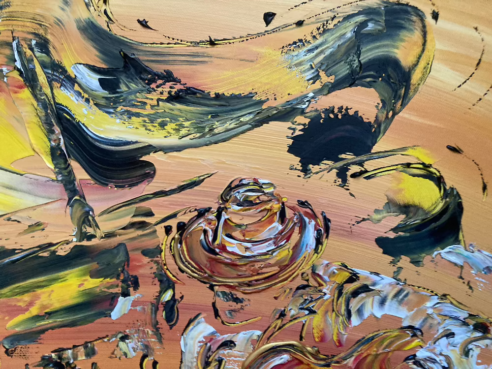 Tableau duo musiciens piano et guitare Peinture sur toile 73x60cm du peintre Virginie Linard © détail6