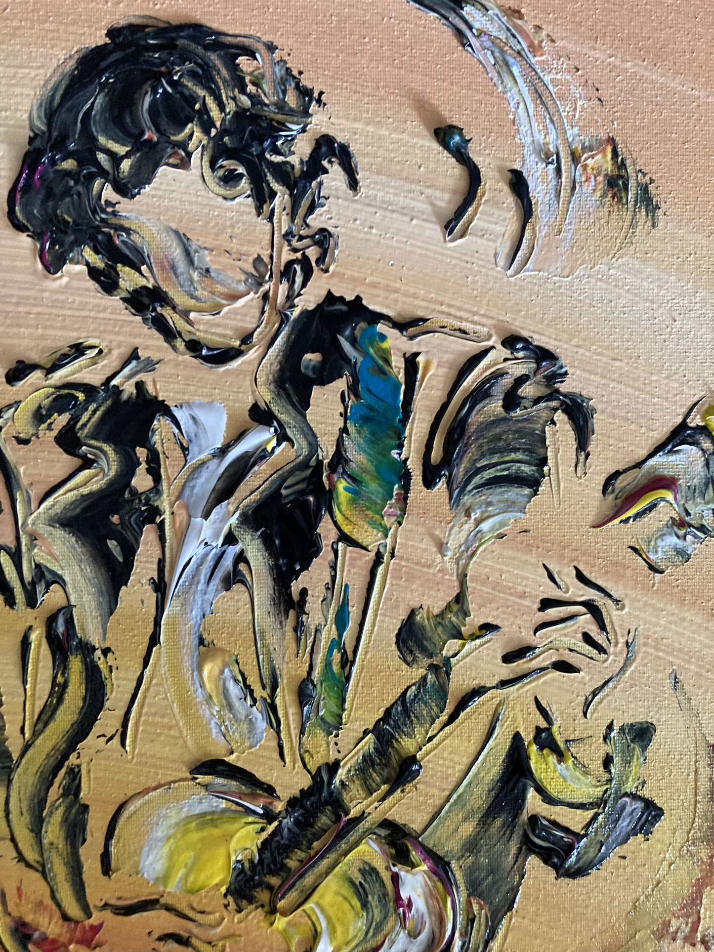 musique toile accordéon guitare musicien - Peinture de 40x40 cm détail 3 Virginie Linard ©