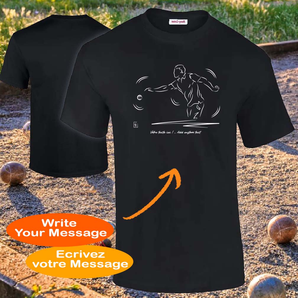 Pétanque « tires ou pointes » T-shirt à personnaliser noir Virginie Linard ©