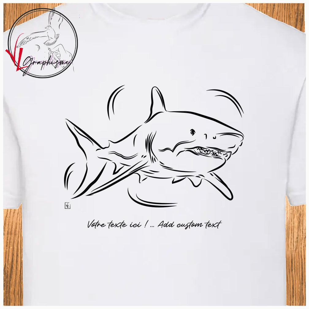 Tshirt blanc avec graphisme d'un grand requin blanc