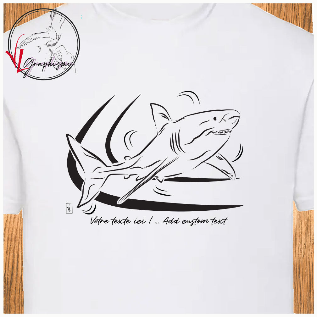 Tshirt blanc avec graphisme d'un requin
