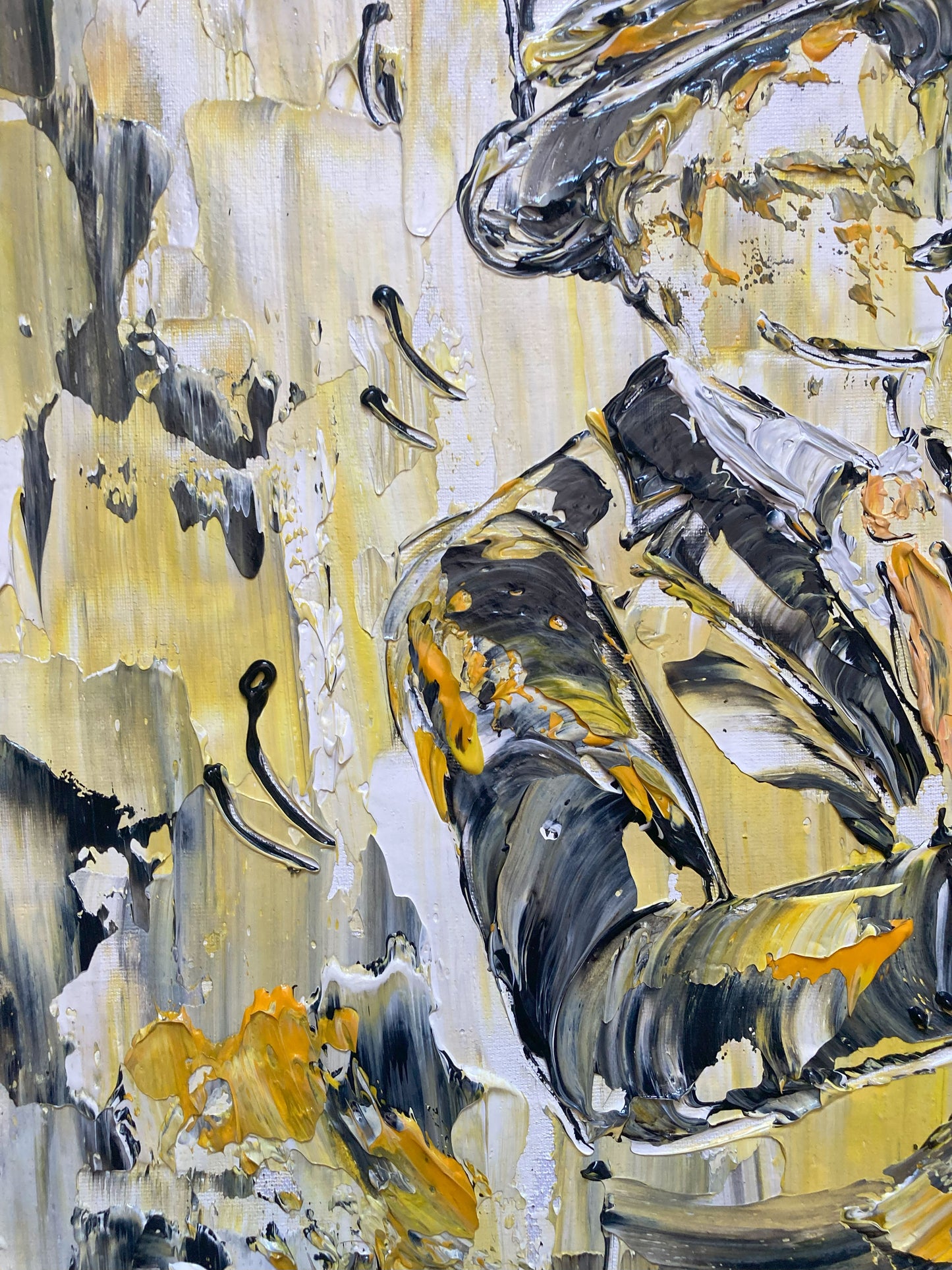 Tableau saxophoniste musique musicien saxophone jazz. Peinture Originale sur toile. Format 40x40cm. Création Virginie Linard ©.