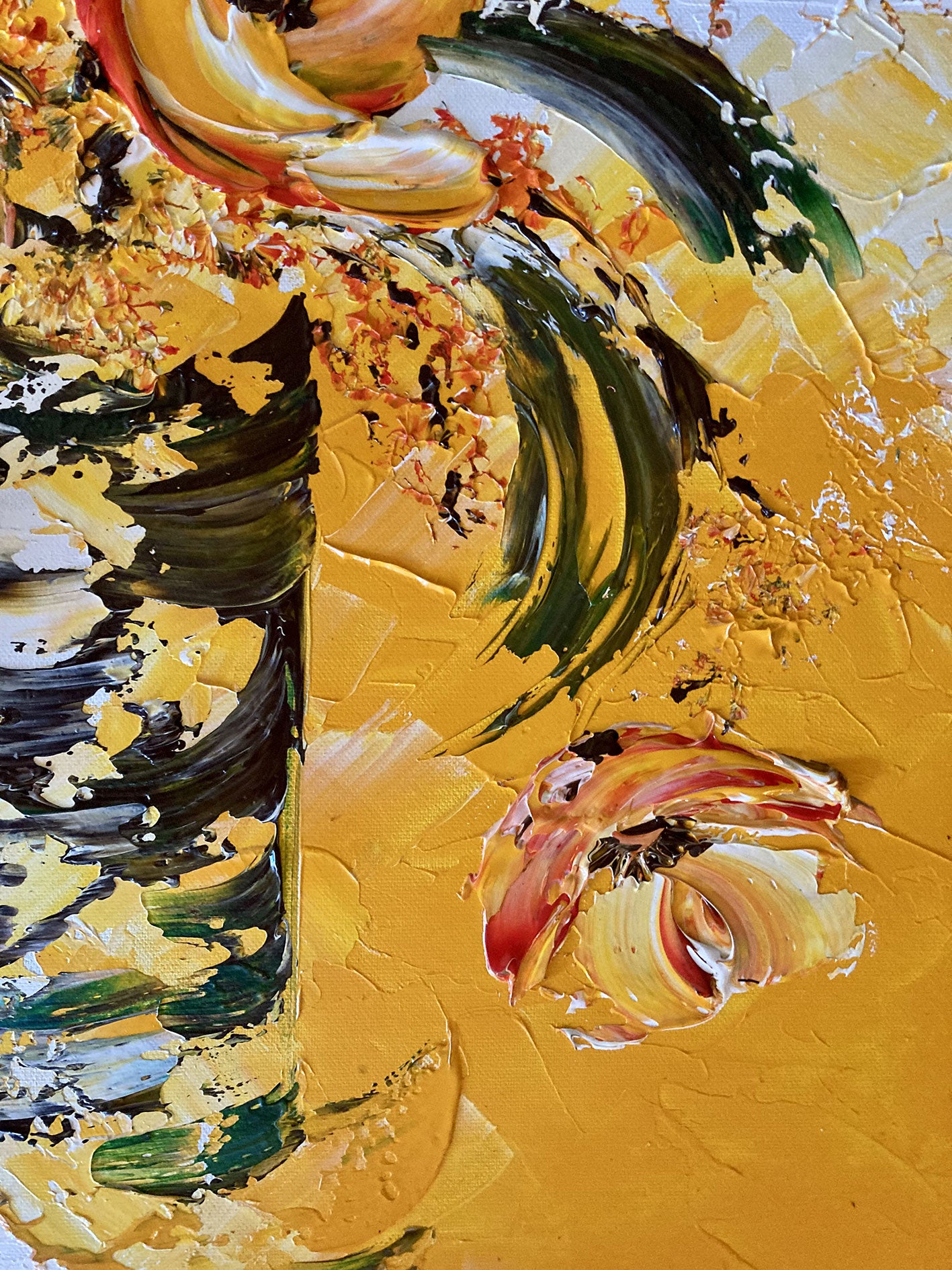 Bouquet of yellow and white flowers - Painting on canvas 55x46cm