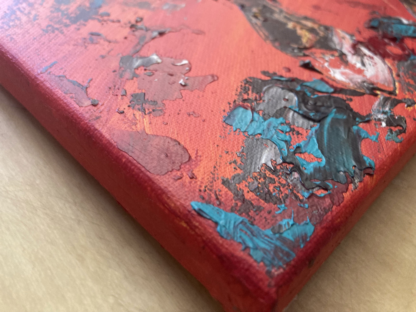 Tableau Taureau Corrida Tauromachie. Peinture sur toile format 55x46cm. Détail 3. Création Virginie Linard ©.