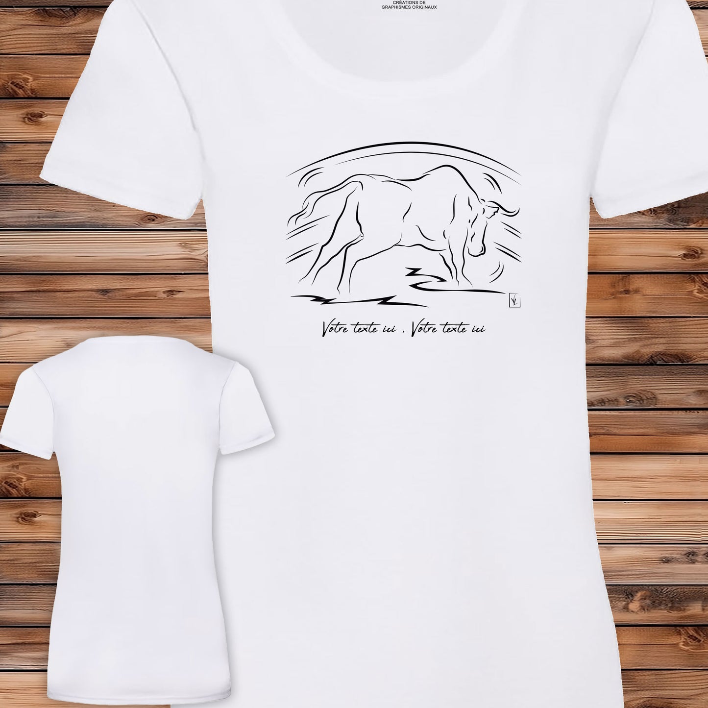 Taureau Espagnol Corrida Tauromachie dans l'Arène, Graphisme sur T-shirt blanc femme à personnaliser avec un texte. Création Virginie Linard ©.