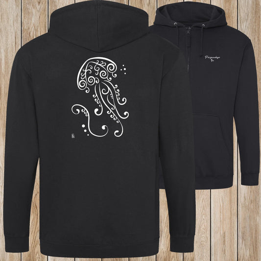 Graphisme Méduse (Fonds marins) sur une Veste zip Unisexe 280g - Deep black - Idéal Cadeau à personnaliser - Virginie Linard ©