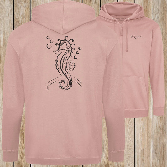 Graphisme hyppocampe (Les fonds marins) sur une Veste zip Unisexe 280g - Dusty pink - Idéal Cadeau à personnaliser - Virginie Linard ©