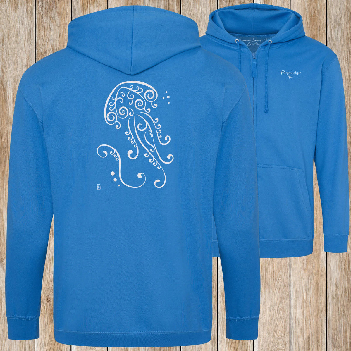 Graphisme Méduse (Fonds marins) sur une Veste zip Unisexe 280g - Sapphire Blue - Idéal Cadeau à personnaliser - Virginie Linard ©
