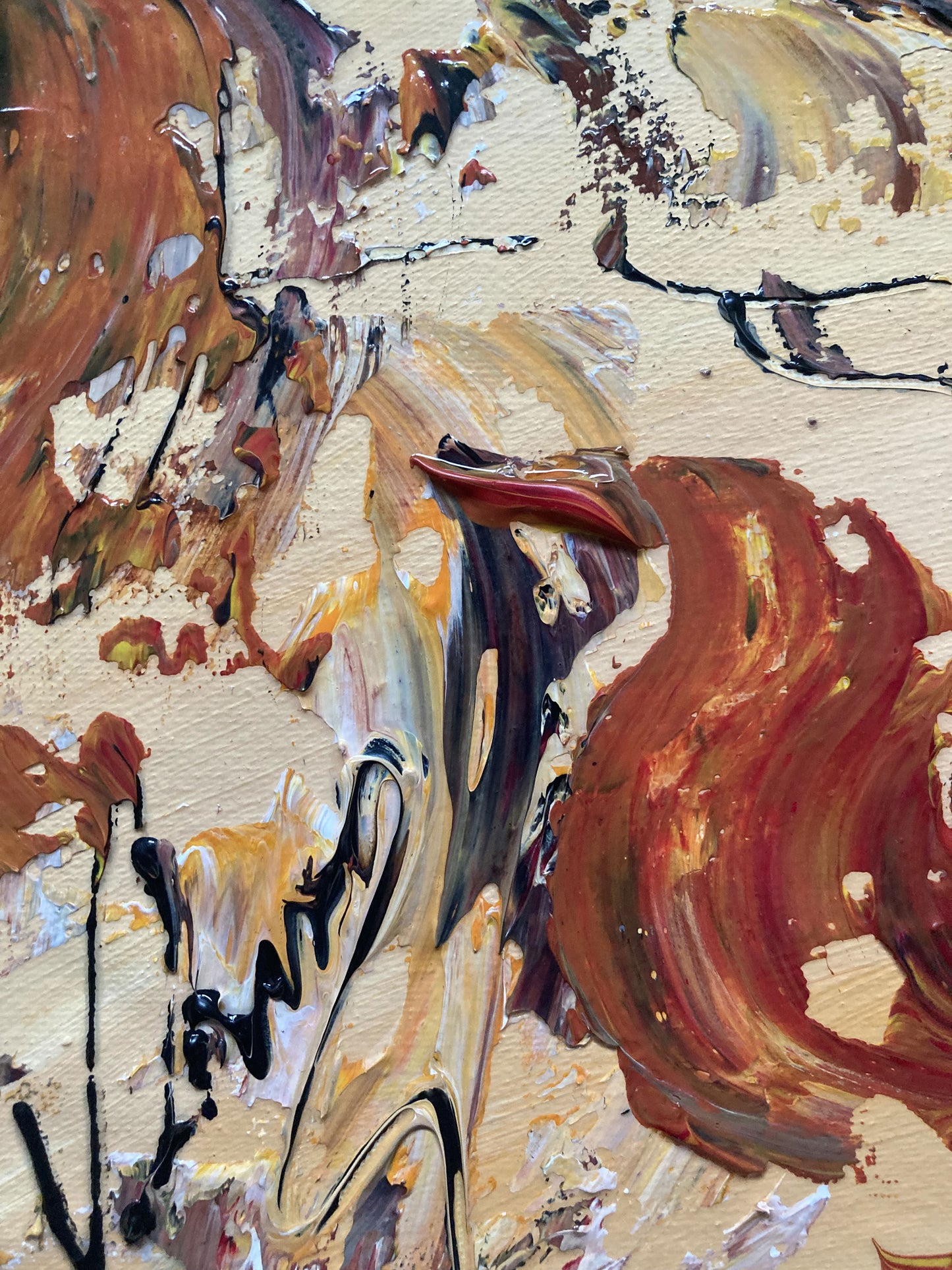 Tableau Musicienne violoniste Musique violon femme. Peinture sur toile format 55x46cm. Détail 4. Création Virginie Linard ©.