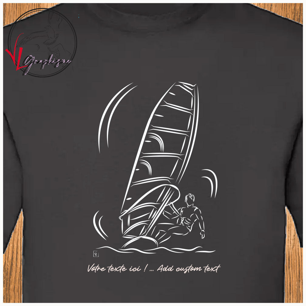 T-Shirt noir graphisme Windsurf Sport voile