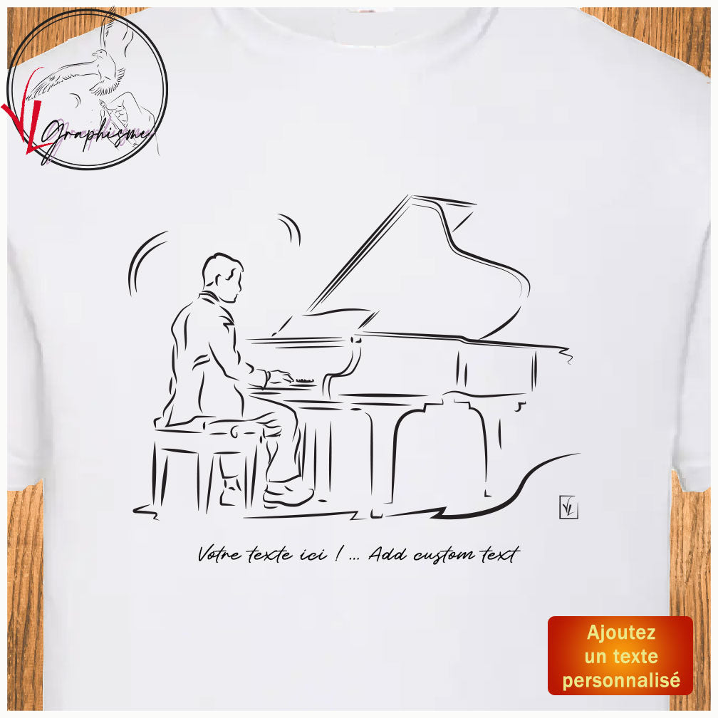 Musique T-shirt Piano classique couleur blanc à personnaliser Graphisme Virginie Linard ©