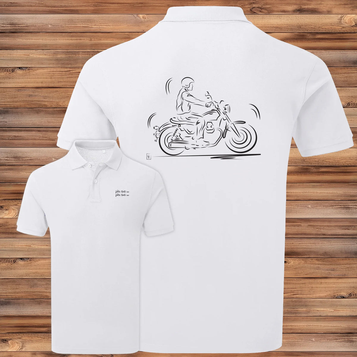Graphisme sur t-shirt, sweat, veste, polo et sac cabas personnalisables. pour passionnés de mécanique, balades en moto, voiture et voyages en camping-car
