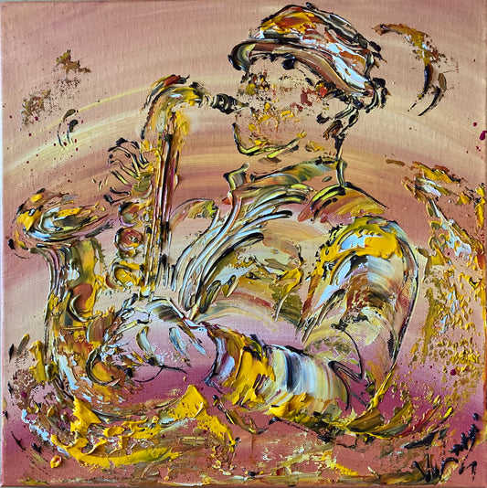 Saxophoniste Tableau Musicien Peinture sur toile saxophoniste Musique 40x40cm peint à la main virginie Linard ©