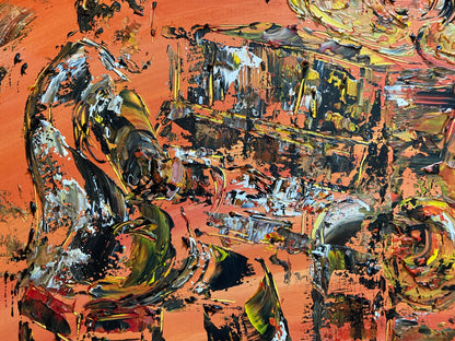 Musiciens guitare piano batterie - Peinture sur toile 73x60cm