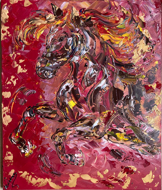Cheval en mouvement Peinture sur toile 55x46cm