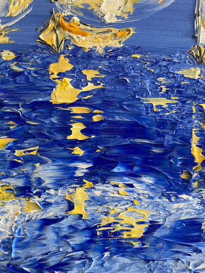 Tableau Peinture Voiliers Marine - Spatule Reliefs - Toile Originale 30x60cm