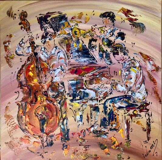 Tableau Trio musiciens jazz 70x70cm - Peinture originale sur Toile - VGL©