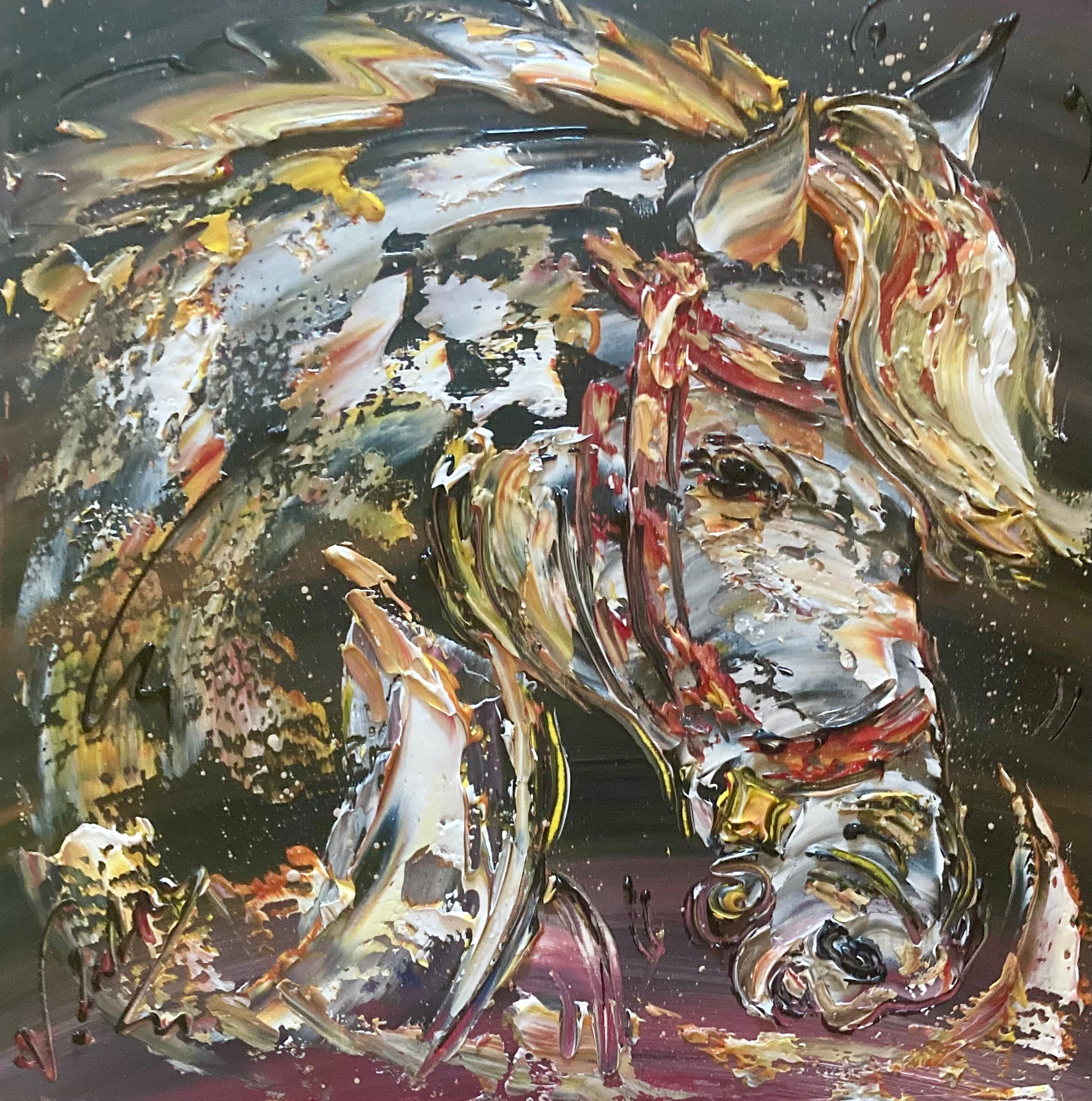 Tableau cheval peinture sur toile 40x40 cm peint à la main virginie Linard ©