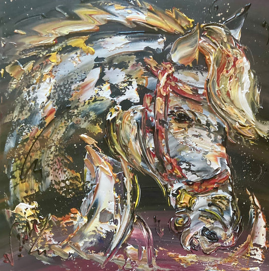 Tableau cheval peinture sur toile 40x40 cm peint à la main virginie Linard ©