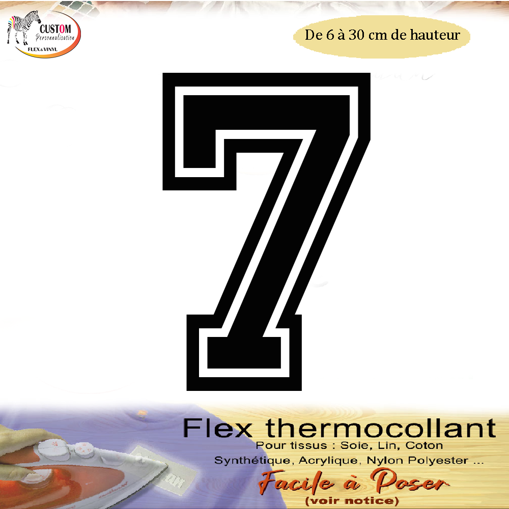 Flex thermocollant Chiffre pour vos projets couture, décoration, club football, club. Personnalisation.